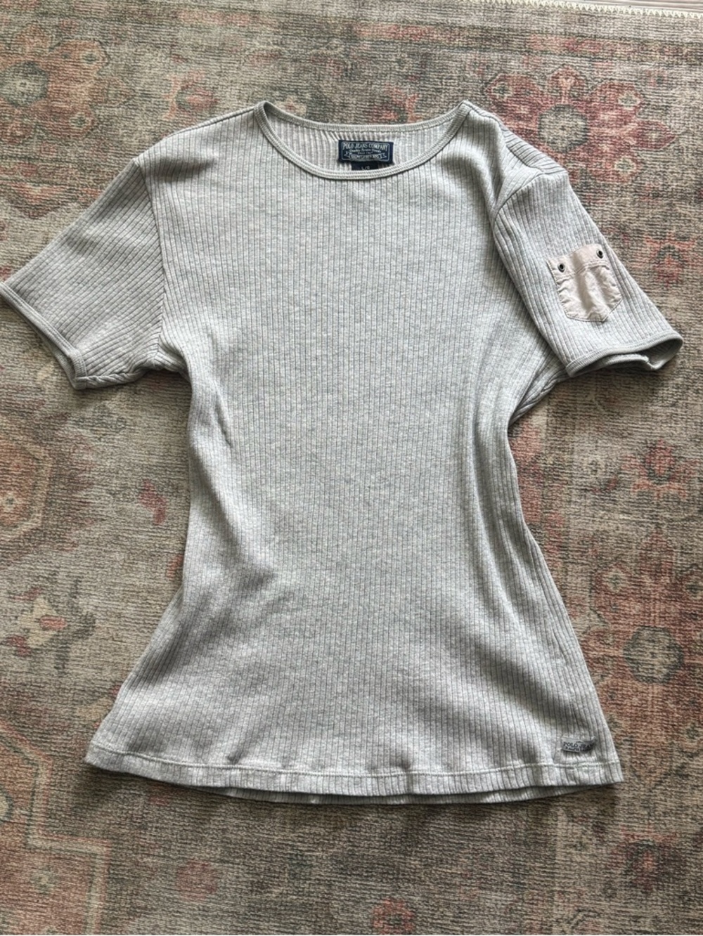 Vintage Grey Polo Ralph Lauren ribbed t-shirt with Pocket Detail